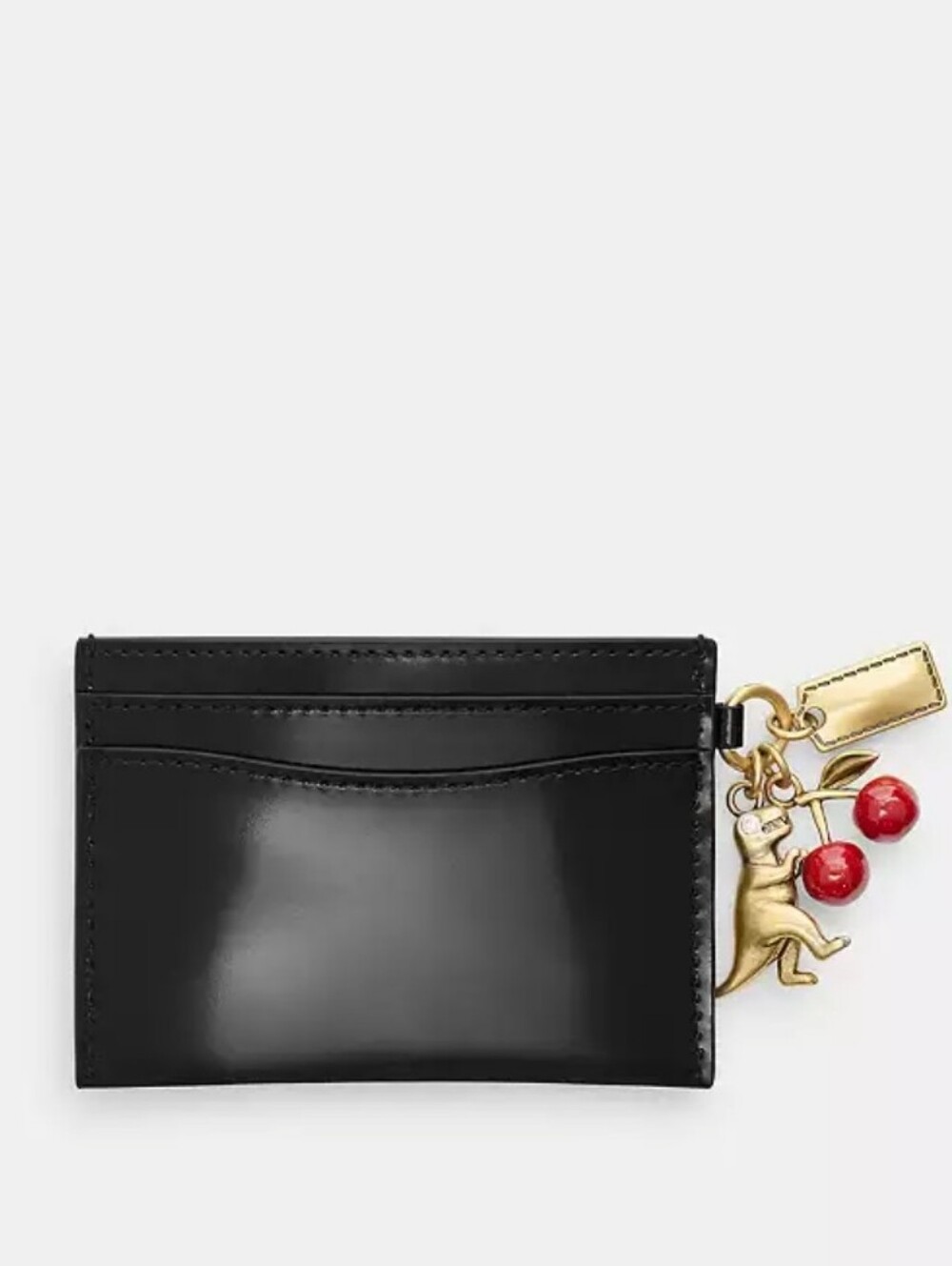 Coach Black Spazzolato Leather Essential Card Case with Charms - Picture 2 of 10